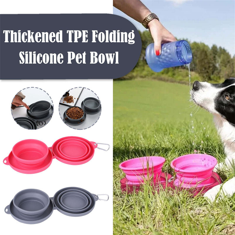 Rubber Foldable Double Bowl Pet Feeding Bowl Pets Supplies Dog Cat Bowls - Best Bark Bargains