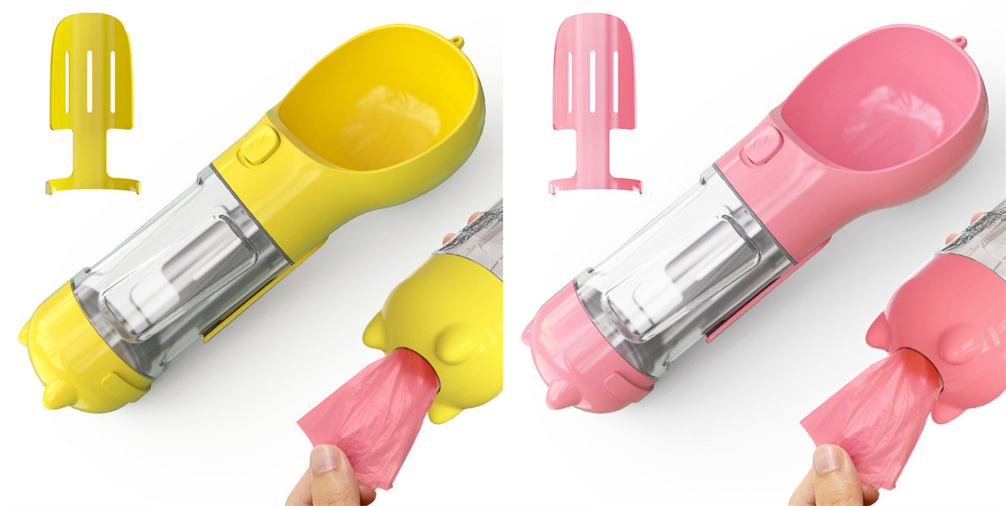 3-In-1 Portable Pet Water Bottle, Feeder, and Waste Bag Dispenser