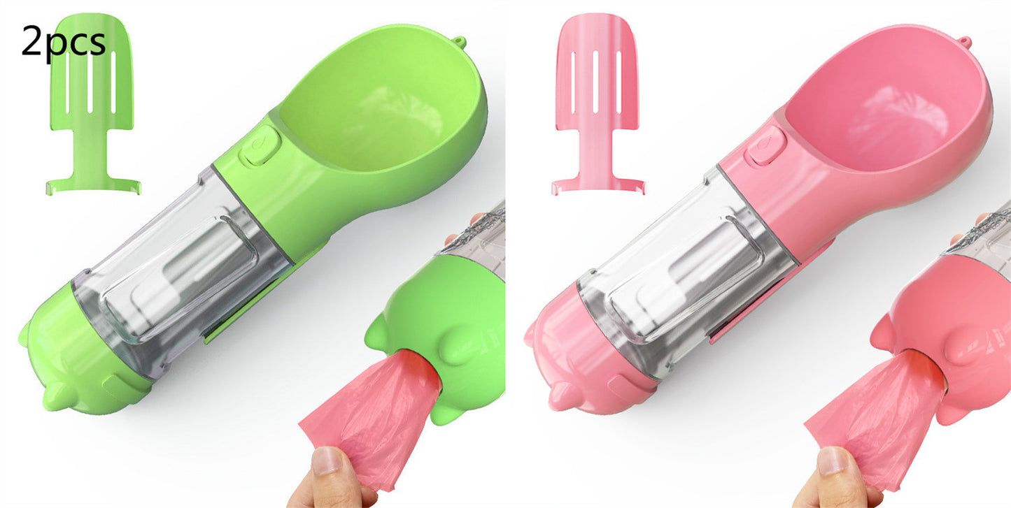 3-In-1 Portable Pet Water Bottle, Feeder, and Waste Bag Dispenser