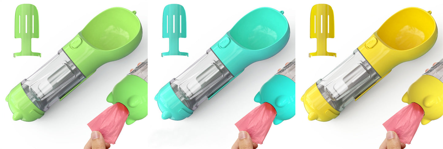 3-In-1 Portable Pet Water Bottle, Feeder, and Waste Bag Dispenser