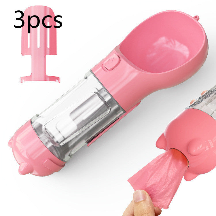 3-In-1 Portable Pet Water Bottle, Feeder, and Waste Bag Dispenser