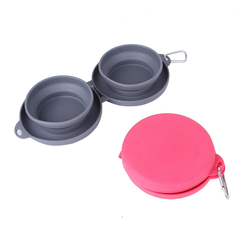Rubber Foldable Double Bowl Pet Feeding Bowl Pets Supplies Dog Cat Bowls - Best Bark Bargains