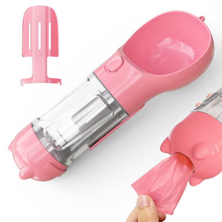 3-In-1 Portable Pet Water Bottle, Feeder, and Waste Bag Dispenser