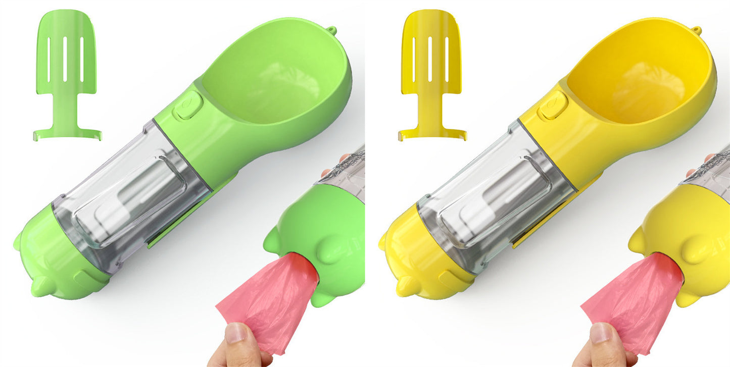3-In-1 Portable Pet Water Bottle, Feeder, and Waste Bag Dispenser