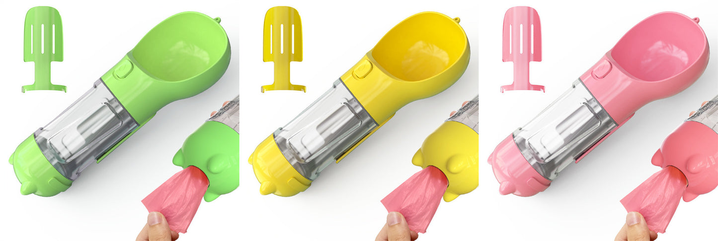 3-In-1 Portable Pet Water Bottle, Feeder, and Waste Bag Dispenser