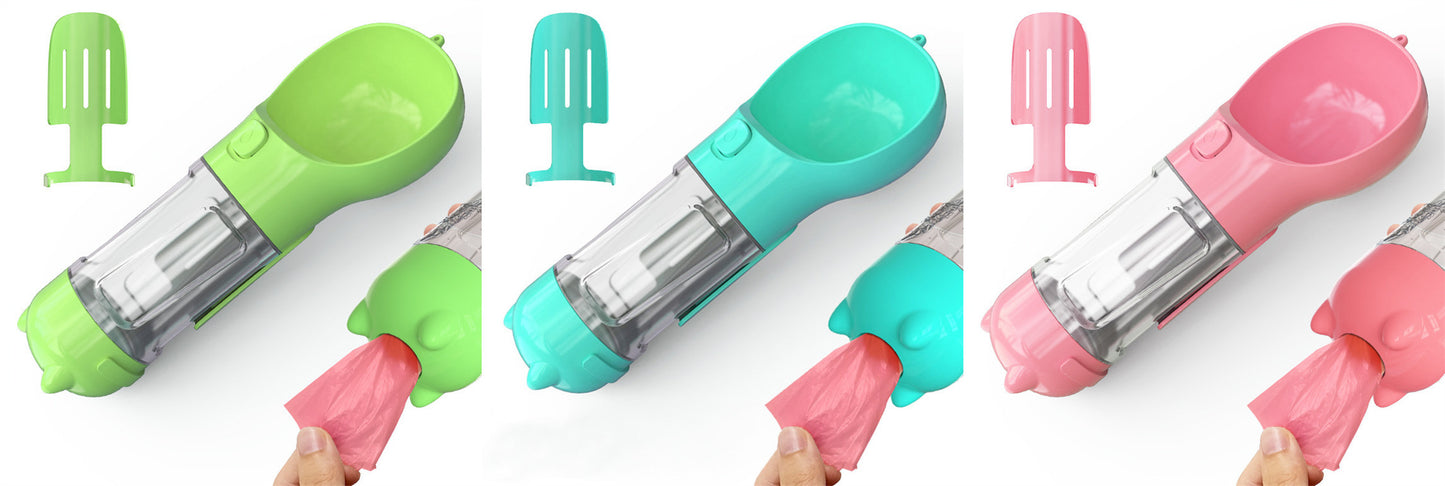 3-In-1 Portable Pet Water Bottle, Feeder, and Waste Bag Dispenser