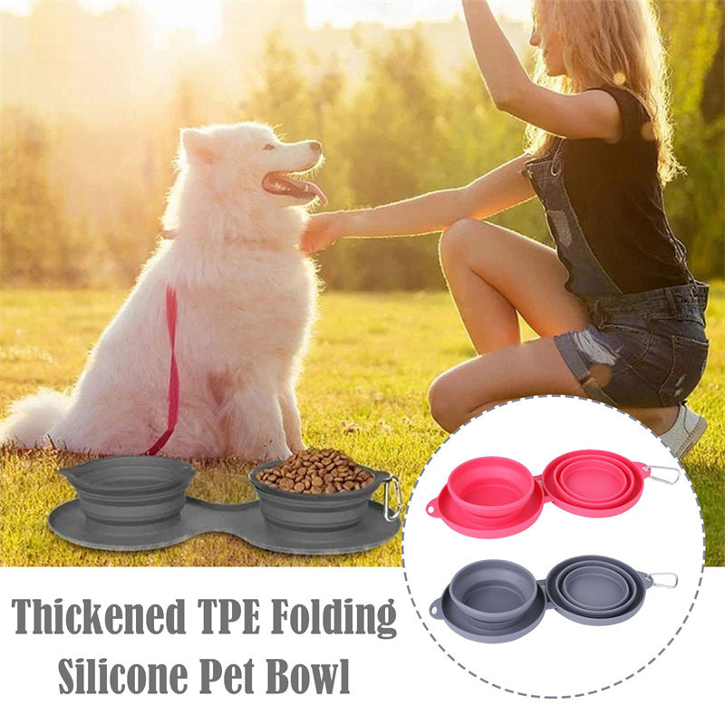 Rubber Foldable Double Bowl Pet Feeding Bowl Pets Supplies Dog Cat Bowls - Best Bark Bargains
