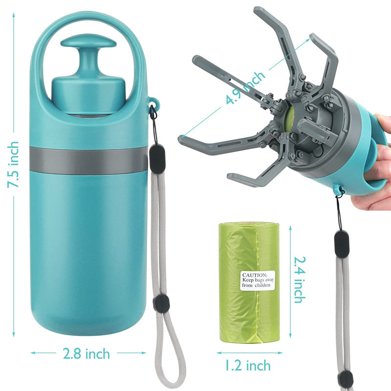 Portable Dog Pooper Scooper with Built-in Bag Dispenser and Sturdy Claw Shovel